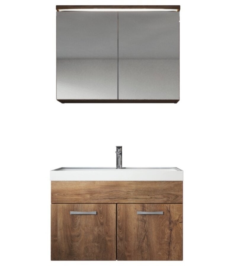 badplaats Badkamermeubel Paso 02 80cm met spiegelkast - bruin eiken