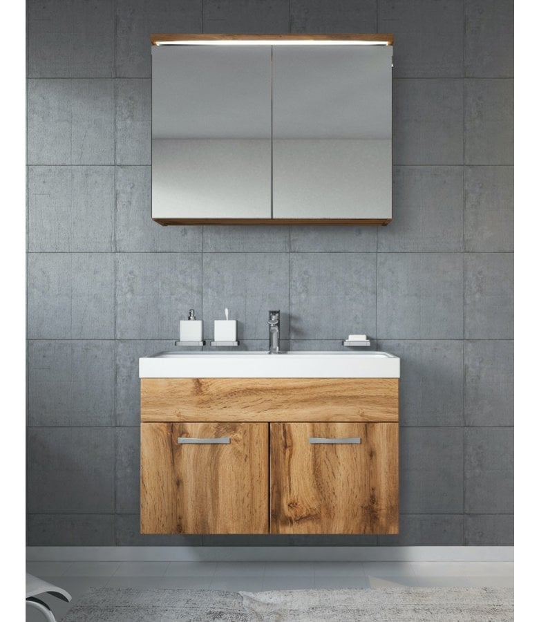 Badplaats Badkamermeubel Paso 02 80cm Met Spiegelkast - Eiken