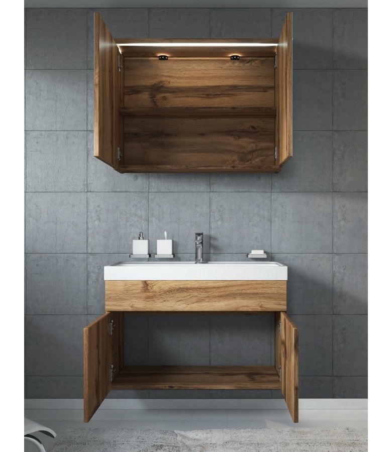 Badplaats Badkamermeubel Paso 02 80cm Met Spiegelkast - Eiken