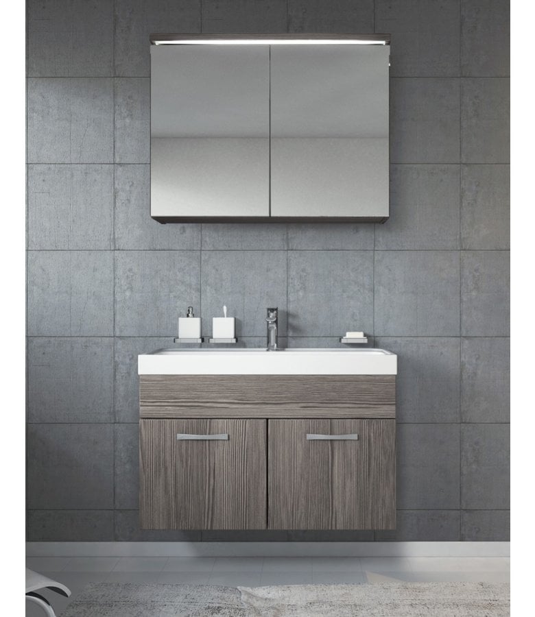 Badplaats Badkamermeubel Paso 02 80cm Met Spiegelkast - Grijs Eiken