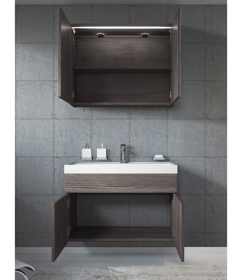 Badplaats Badkamermeubel Paso 02 80cm Met Spiegelkast - Grijs Eiken