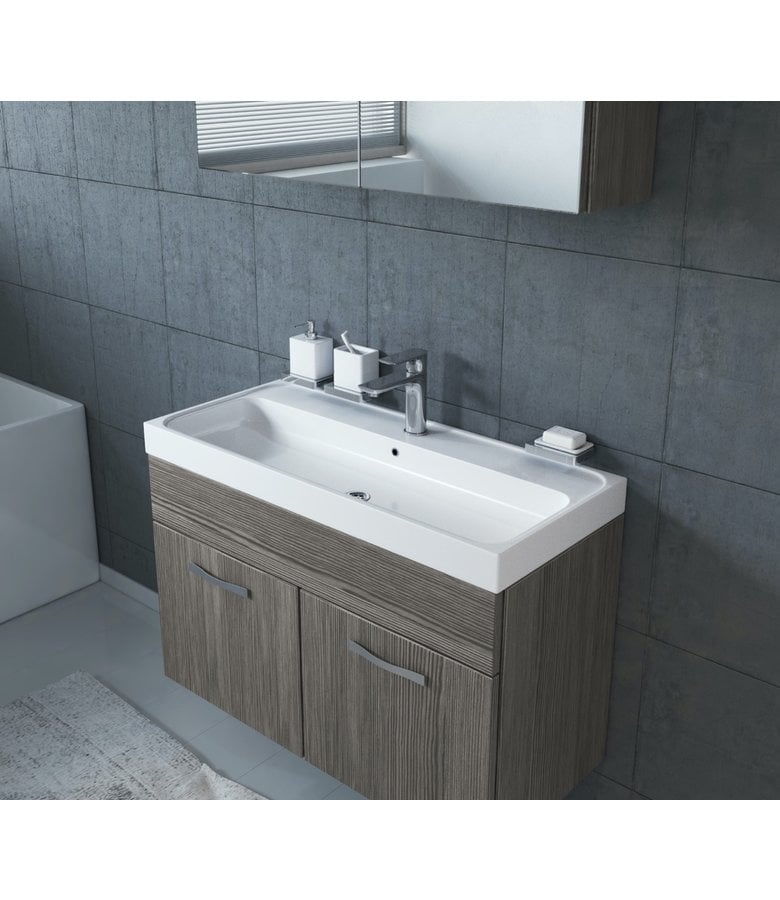 Badplaats Badkamermeubel Paso 02 80cm Met Spiegelkast - Grijs Eiken