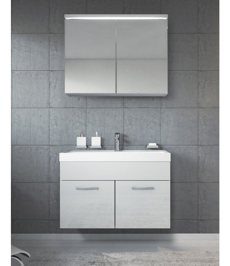 Badplaats Badkamermeubel Paso 02 80cm Met Spiegelkast - Hoogglans Wit