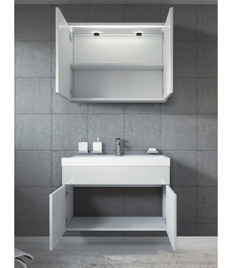 Badplaats Badkamermeubel Paso 02 80cm Met Spiegelkast - Hoogglans Wit