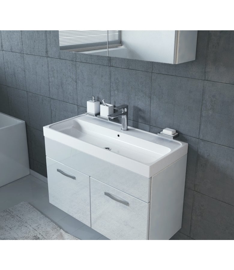 Badplaats Badkamermeubel Paso 02 80cm Met Spiegelkast - Hoogglans Wit