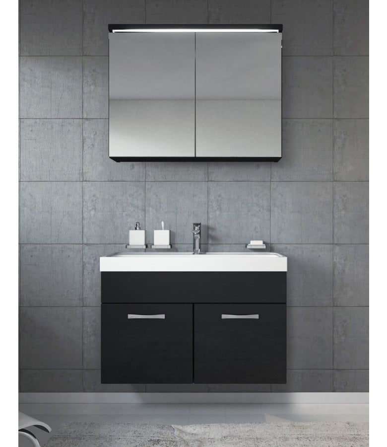 Badplaats Badkamermeubel Paso 02 80cm Met Spiegelkast - Hoogglans Zwart