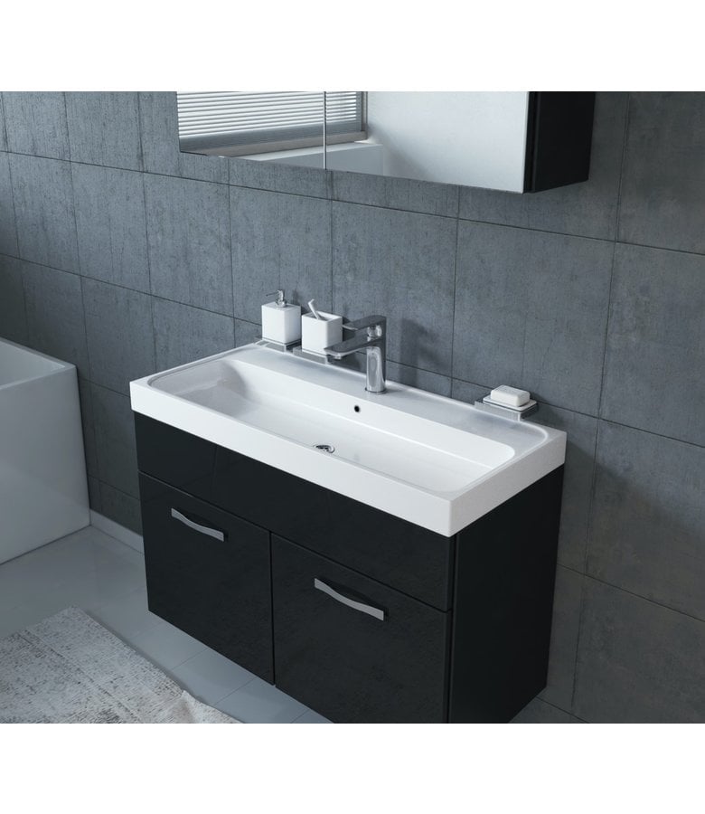 Badplaats Badkamermeubel Paso 02 80cm Met Spiegelkast - Hoogglans Zwart