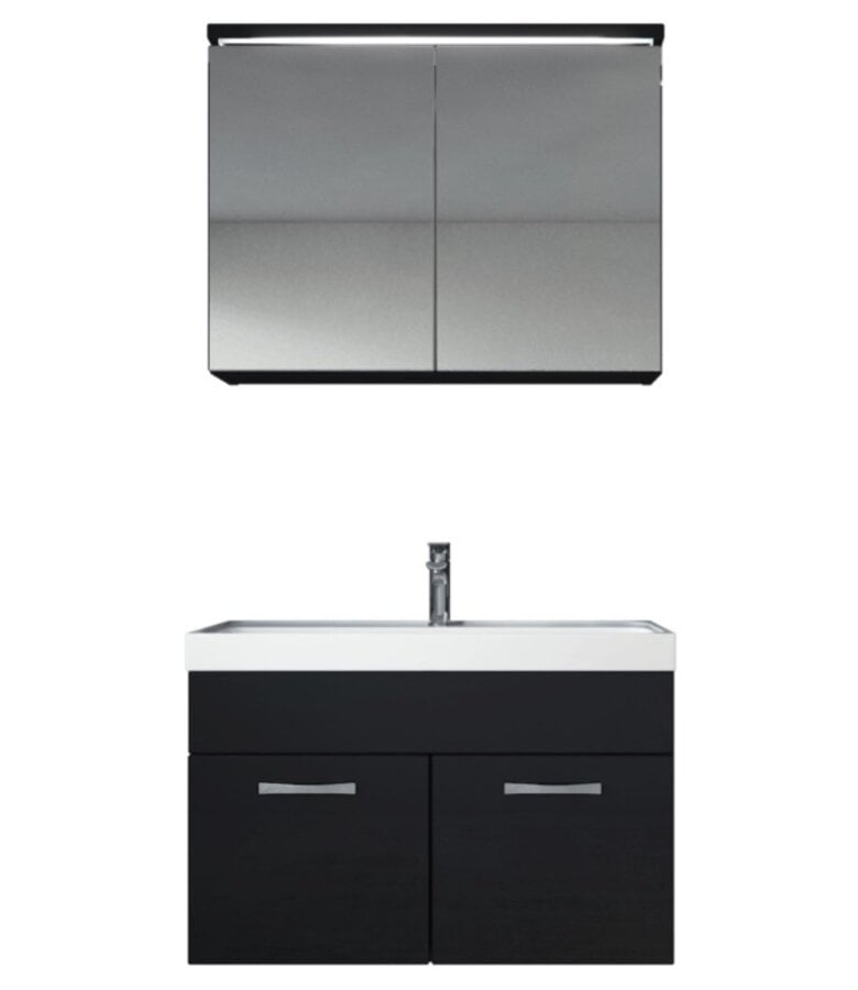 badplaats Badkamermeubel Paso 02 80cm met spiegelkast - hoogglans zwart
