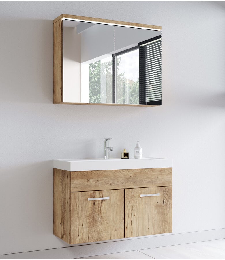 Badplaats Badkamermeubel Paso 02 80cm Met Spiegelkast - Kastanje Eiken