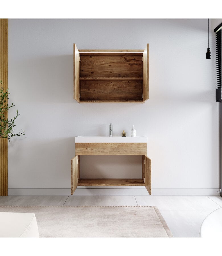 Badplaats Badkamermeubel Paso 02 80cm Met Spiegelkast - Kastanje Eiken