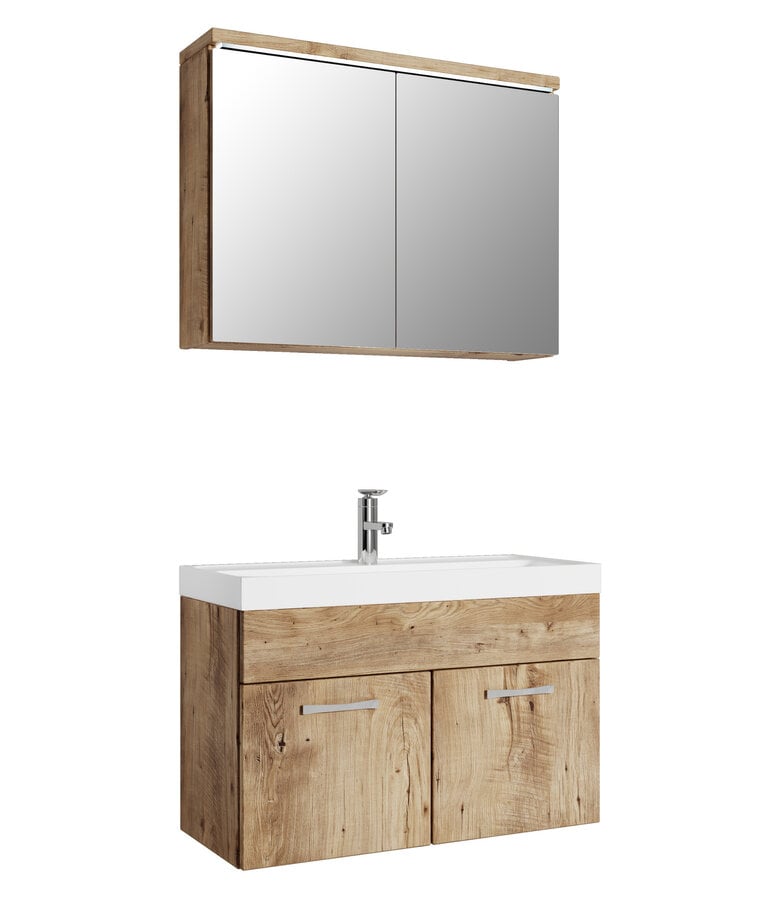 badplaats Badkamermeubel Paso 02 80cm met spiegelkast - kastanje eiken