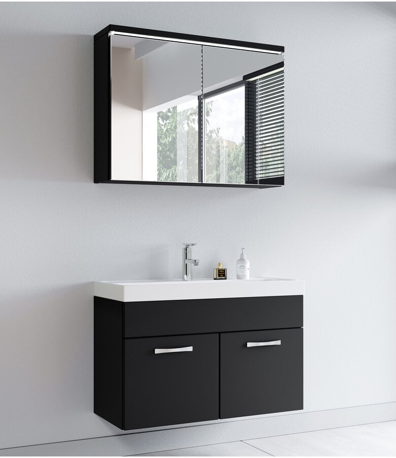 Badplaats Badkamermeubel Paso 02 80cm Met Spiegelkast - Mat Zwart