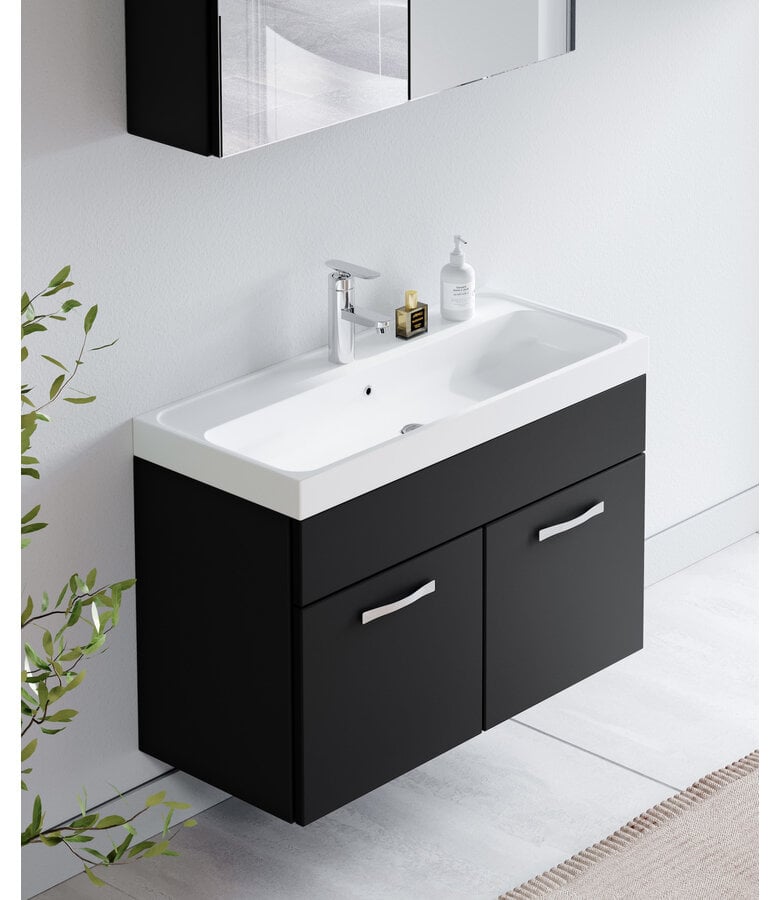 Badplaats Badkamermeubel Paso 02 80cm Met Spiegelkast - Mat Zwart