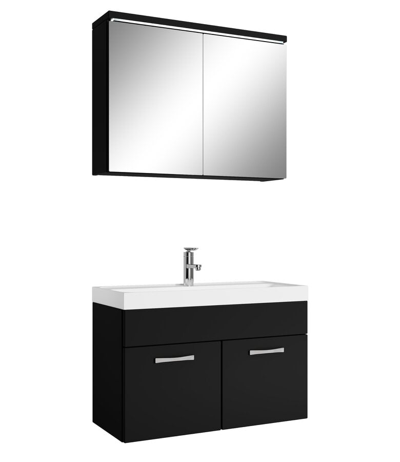 badplaats Badkamermeubel Paso 02 80cm met spiegelkast - mat zwart