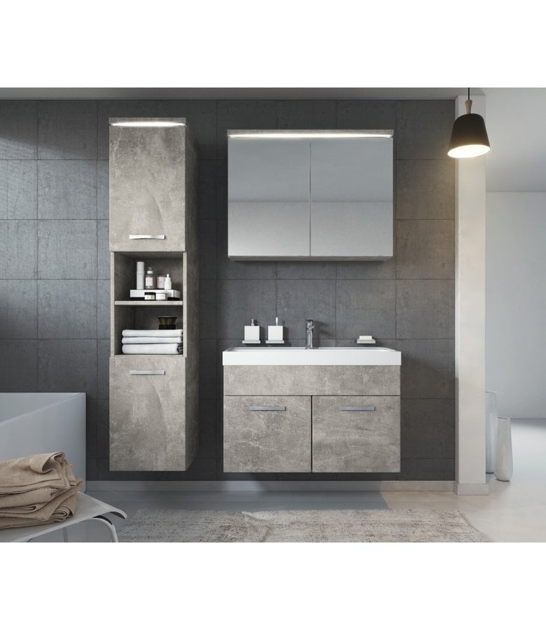 Badplaats Badkamermeubel Paso LED 80cm Met Spiegelkast - Beton Grijs