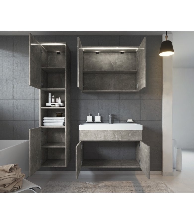Badplaats Badkamermeubel Paso LED 80cm Met Spiegelkast - Beton Grijs