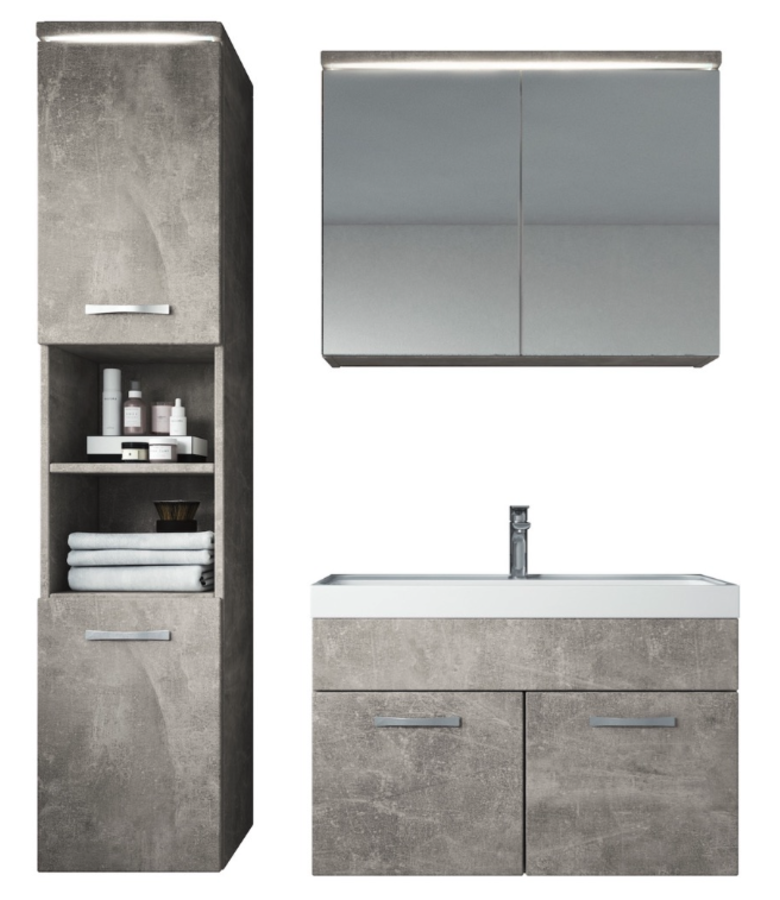 badplaats Badkamermeubel Paso LED 80cm met spiegelkast - beton grijs