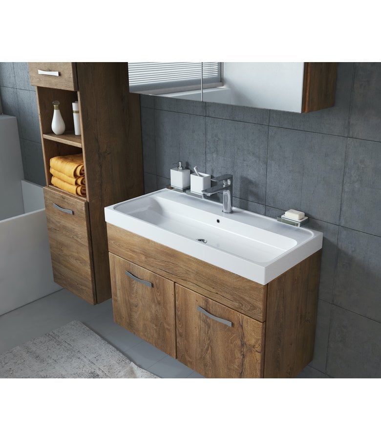 Badplaats Badkamermeubel Paso LED 80cm Met Spiegelkast - Bruin Eiken