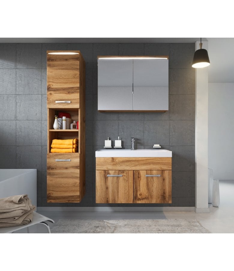 Badplaats Badkamermeubel Paso LED 80cm Met Spiegelkast - Eiken