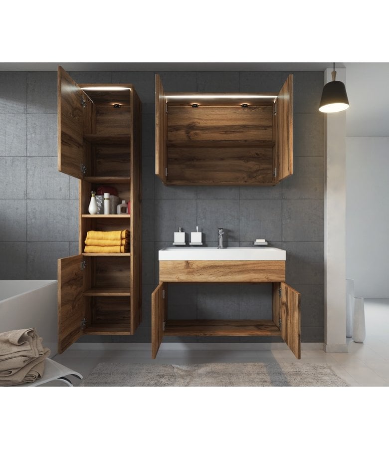 Badplaats Badkamermeubel Paso LED 80cm Met Spiegelkast - Eiken
