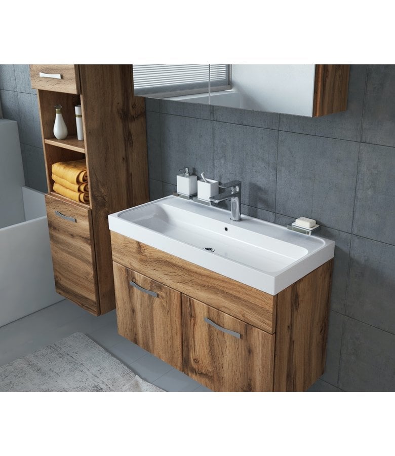 Badplaats Badkamermeubel Paso LED 80cm Met Spiegelkast - Eiken