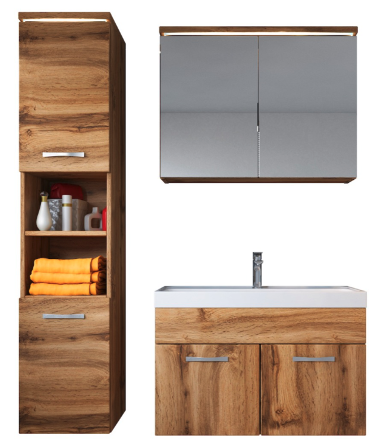 badplaats Badkamermeubel Paso LED 80cm met spiegelkast - eiken