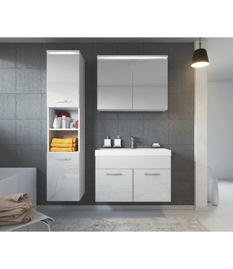 Badplaats Badkamermeubel Paso LED 80cm Met Spiegelkast - Hoogglans Wit