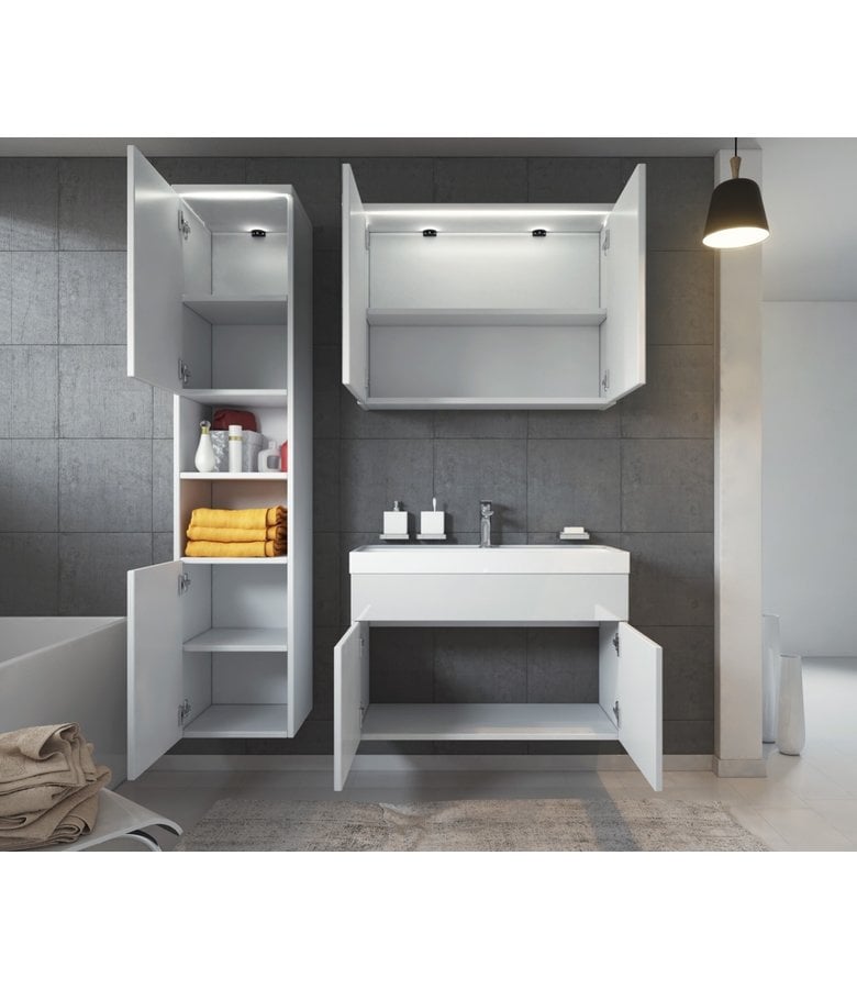 Badplaats Badkamermeubel Paso LED 80cm Met Spiegelkast - Hoogglans Wit