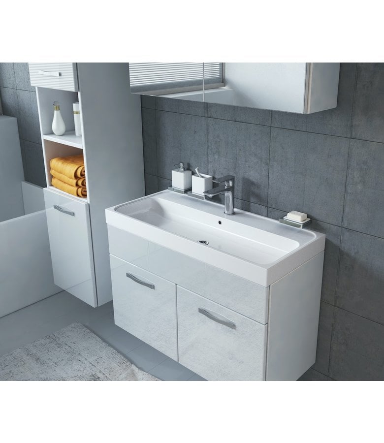 Badplaats Badkamermeubel Paso LED 80cm Met Spiegelkast - Hoogglans Wit