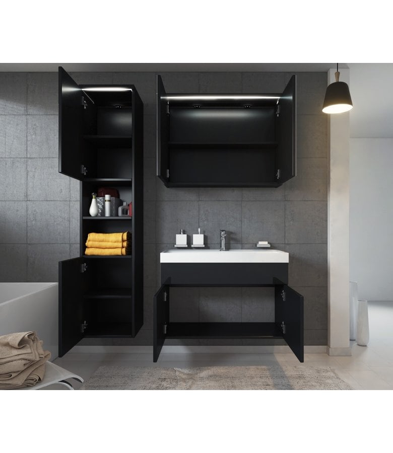 Badplaats Badkamermeubel Paso LED 80cm Met Spiegelkast - Hoogglans Zwart