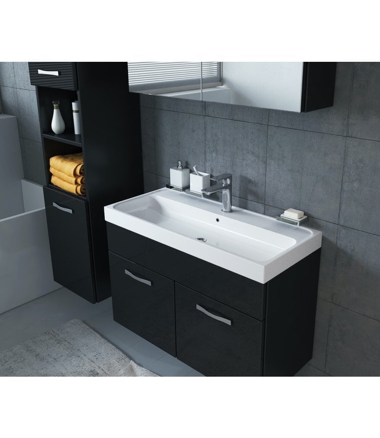 Badplaats Badkamermeubel Paso LED 80cm Met Spiegelkast - Hoogglans Zwart