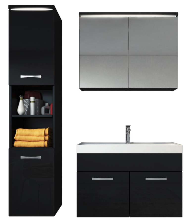 badplaats Badkamermeubel Paso LED 80cm met spiegelkast - hoogglans zwart