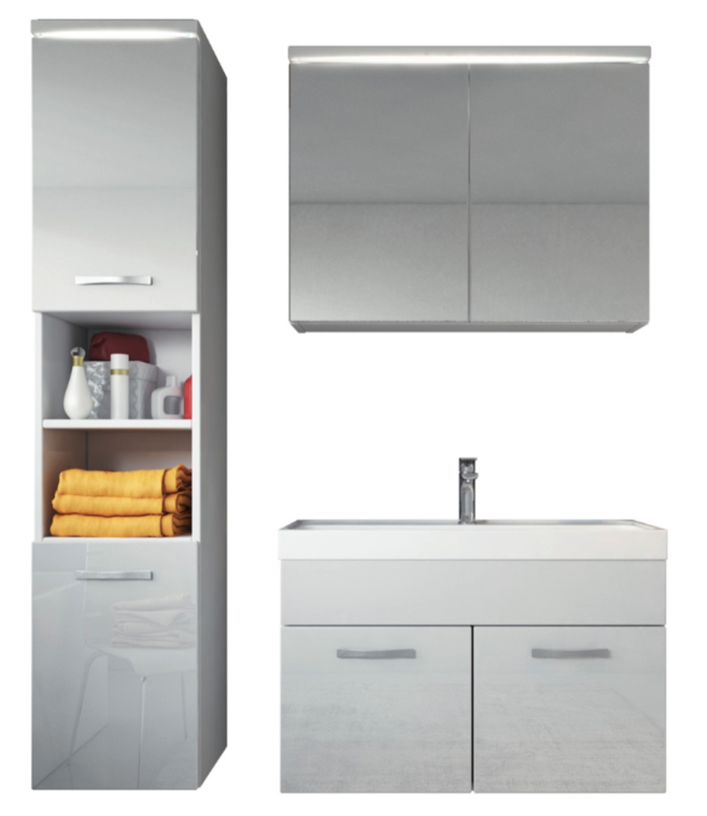 badplaats Badkamermeubel Paso LED 80cm met spiegelkast - hoogglans wit