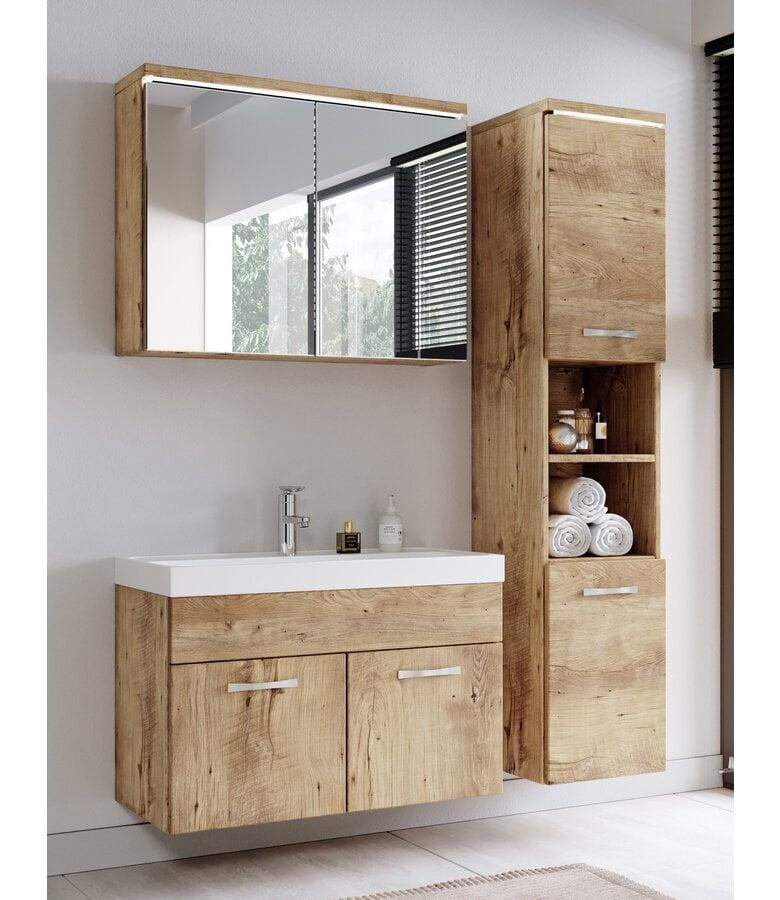 Badplaats Badkamermeubel Paso LED 80cm Met Spiegelkast - Kastanje Eiken