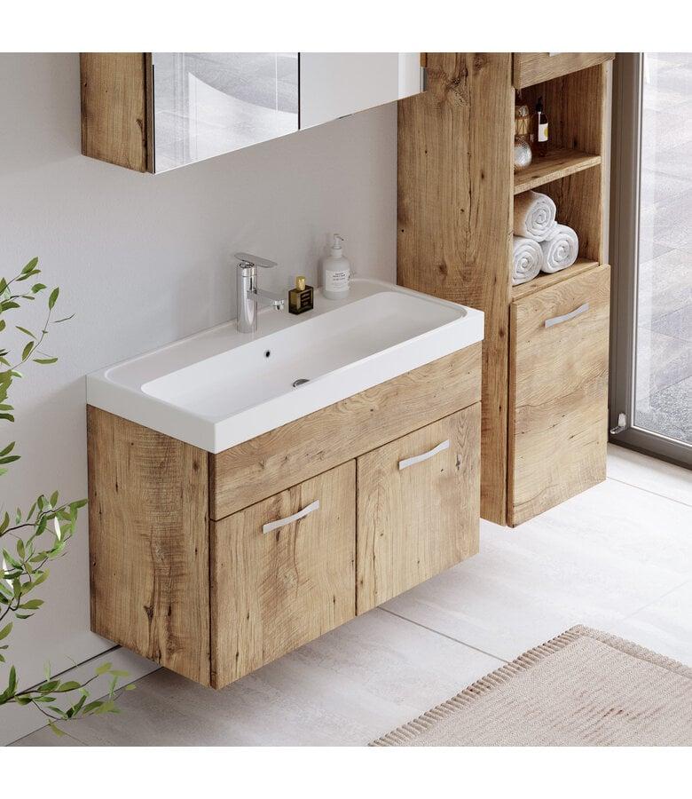 Badplaats Badkamermeubel Paso LED 80cm Met Spiegelkast - Kastanje Eiken