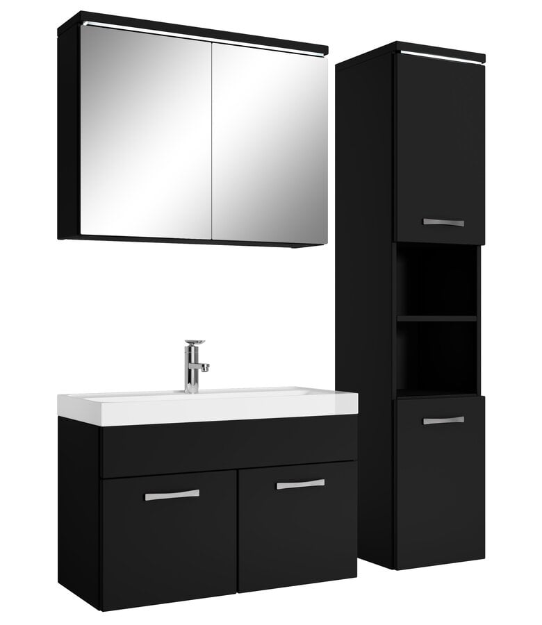 badplaats Badkamermeubel Paso LED 80cm met spiegelkast - mat zwart