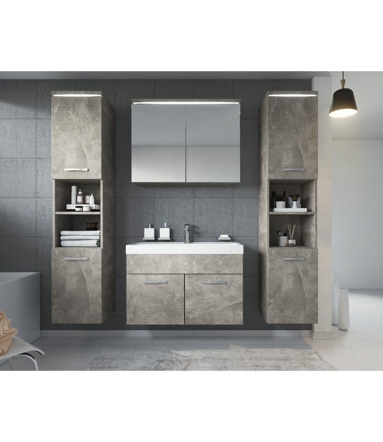 Badplaats Badkamermeubel Paso XL LED 80cm Met Spiegelkast - Beton Grijs