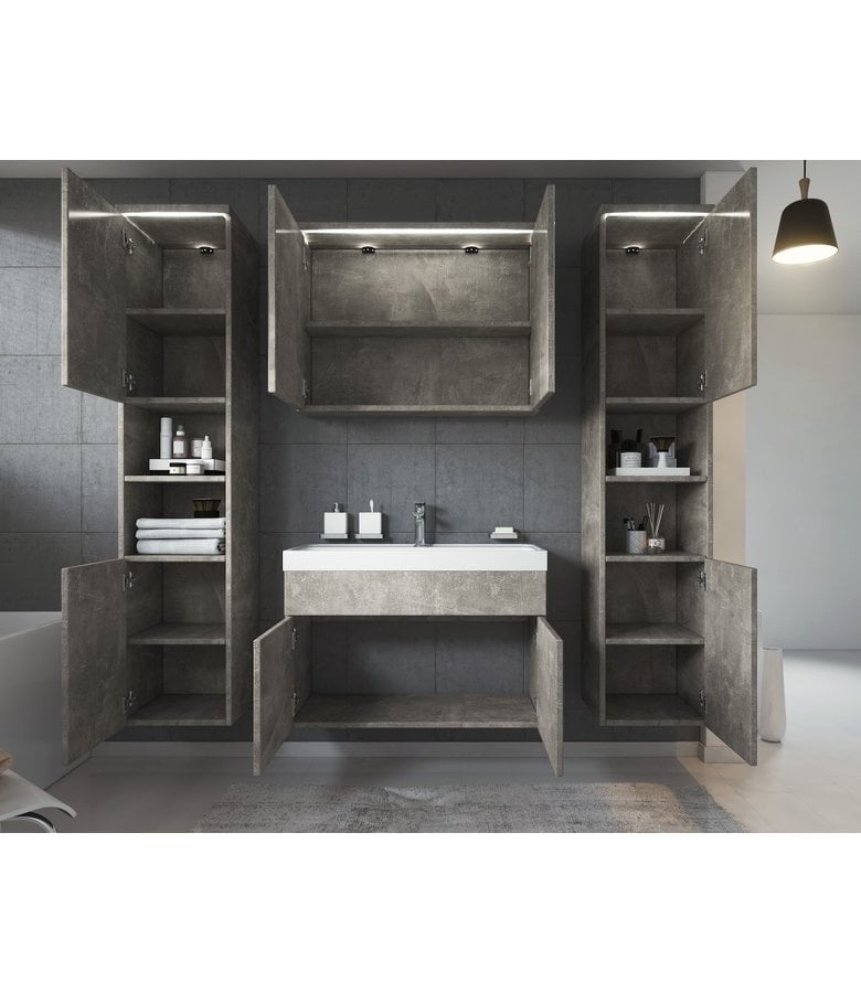 Badplaats Badkamermeubel Paso XL LED 80cm Met Spiegelkast - Beton Grijs
