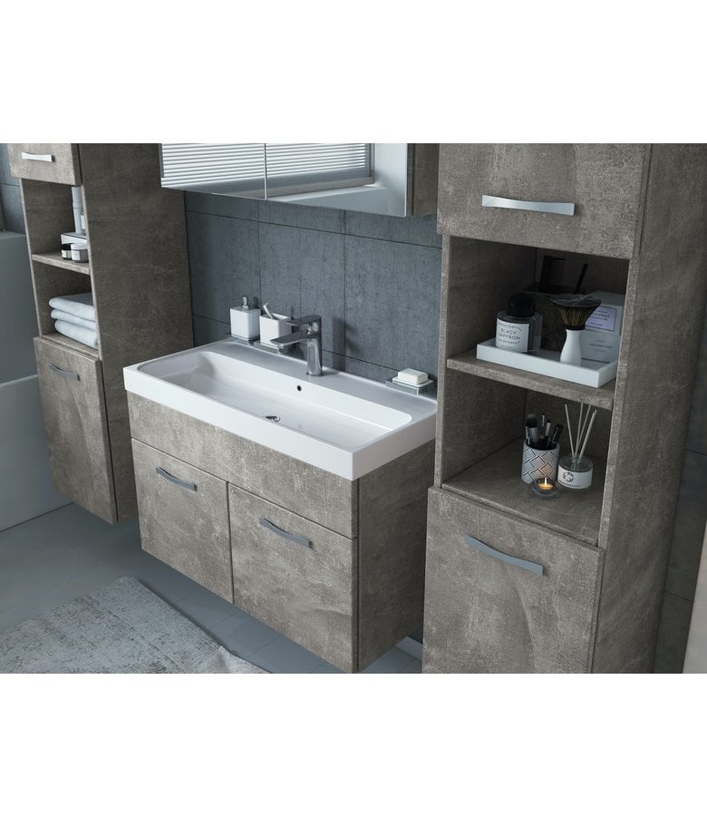 Badplaats Badkamermeubel Paso XL LED 80cm Met Spiegelkast - Beton Grijs