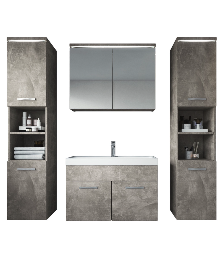 badplaats Badkamermeubel Paso XL LED 80cm met spiegelkast - beton grijs