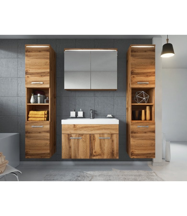 Badplaats Badkamermeubel Paso XL LED 80cm Met Spiegelkast - Eiken