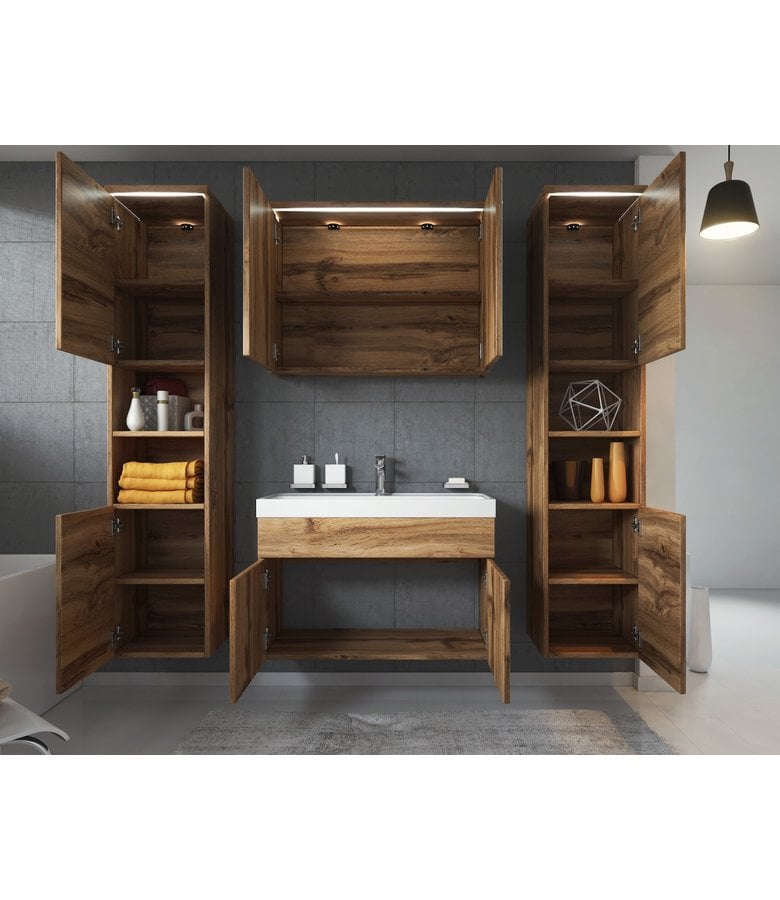 Badplaats Badkamermeubel Paso XL LED 80cm Met Spiegelkast - Eiken
