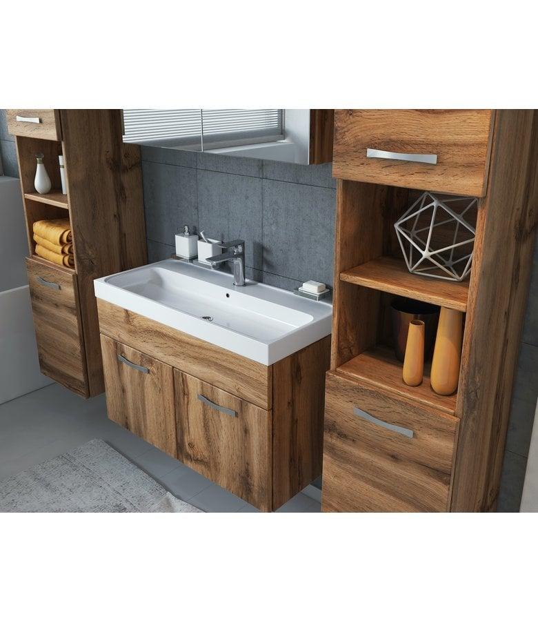 Badplaats Badkamermeubel Paso XL LED 80cm Met Spiegelkast - Eiken