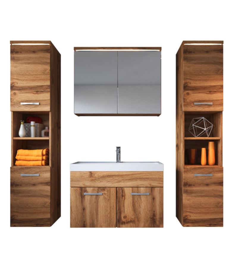 badplaats Badkamermeubel Paso XL LED 80cm met spiegelkast - eiken