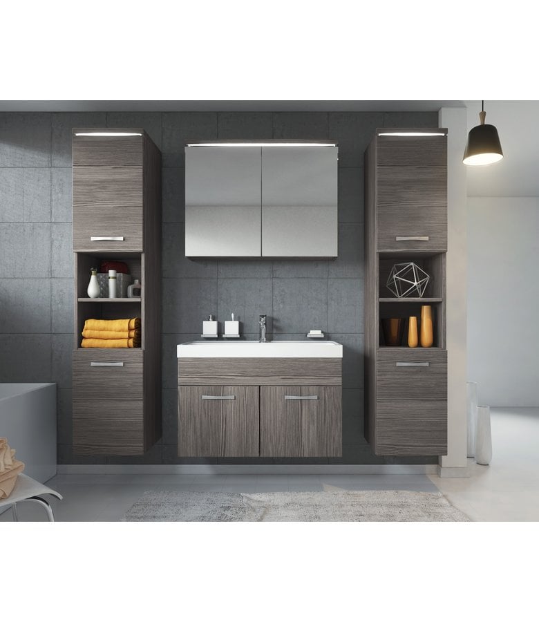 Badplaats Badkamermeubel Paso XL LED 80cm Met Spiegelkast - Grijs Eiken