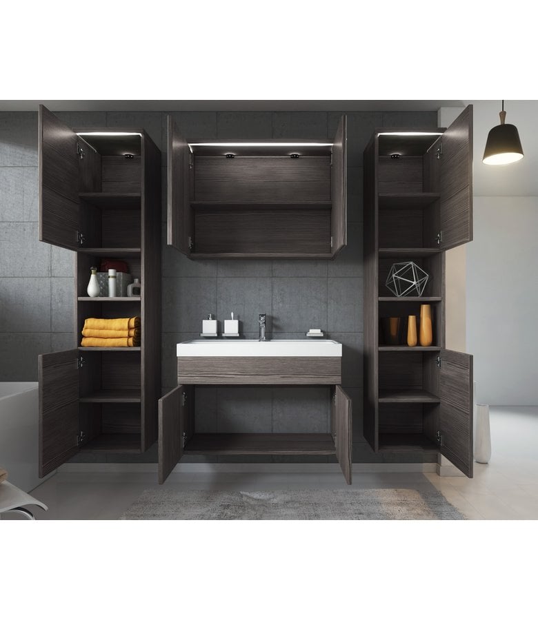 Badplaats Badkamermeubel Paso XL LED 80cm Met Spiegelkast - Grijs Eiken