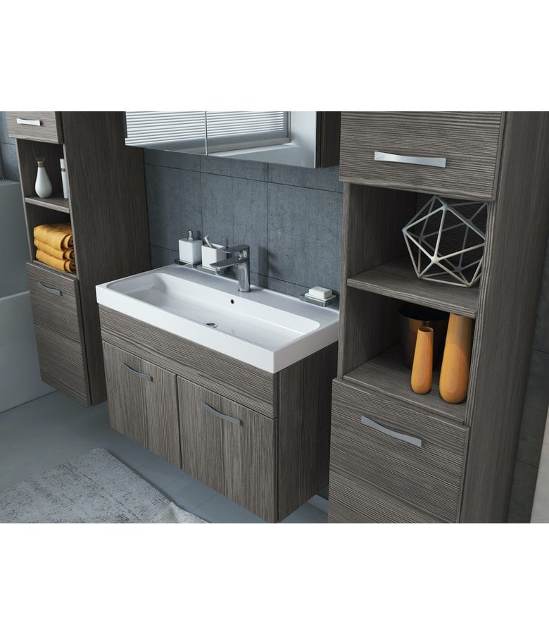 Badplaats Badkamermeubel Paso XL LED 80cm Met Spiegelkast - Grijs Eiken