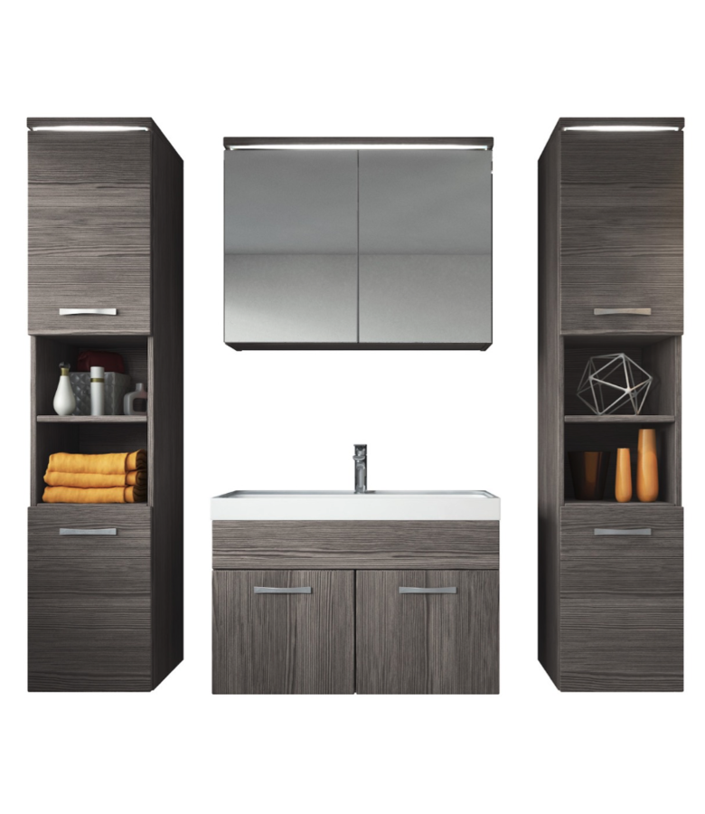 badplaats Badkamermeubel Paso XL LED 80cm met spiegelkast - grijs eiken