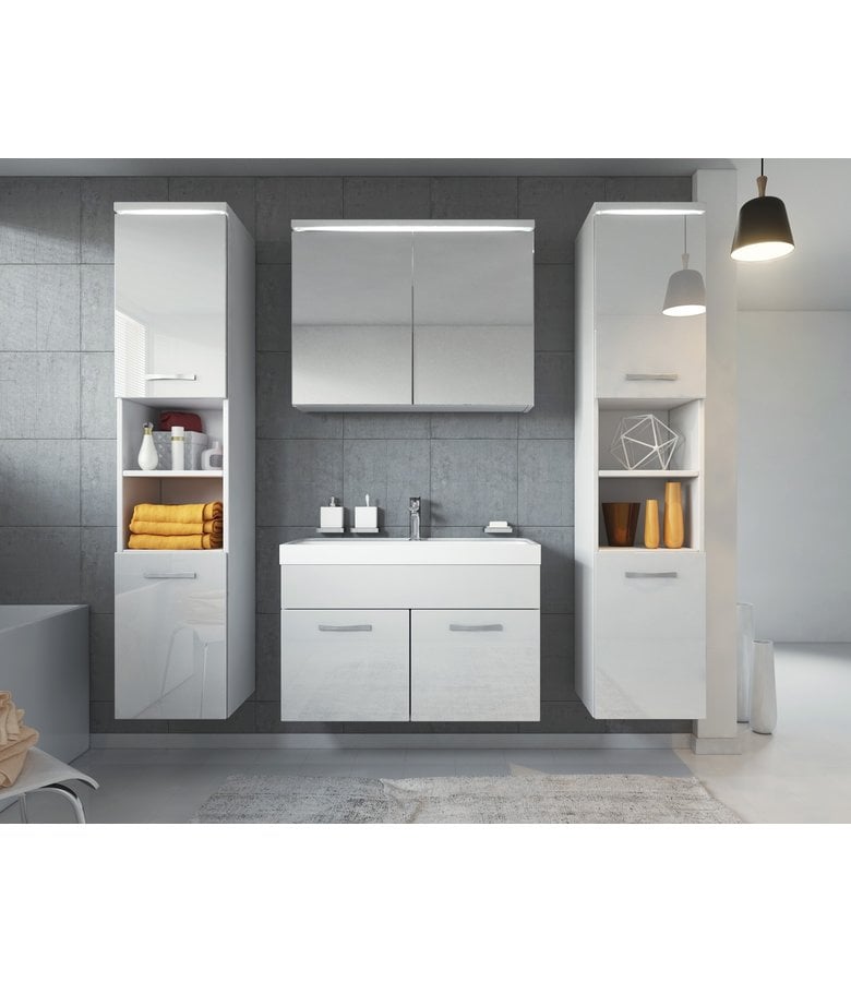 Badplaats Badkamermeubel Paso XL LED 80cm Met Spiegelkast - Hoogglans Wit