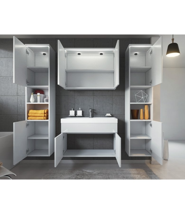 Badplaats Badkamermeubel Paso XL LED 80cm Met Spiegelkast - Hoogglans Wit